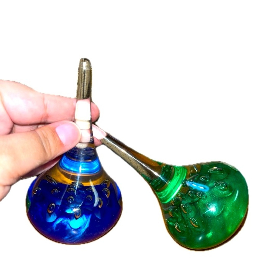Vintage Murano Green & Blue Bubble Teardrop Glass Art